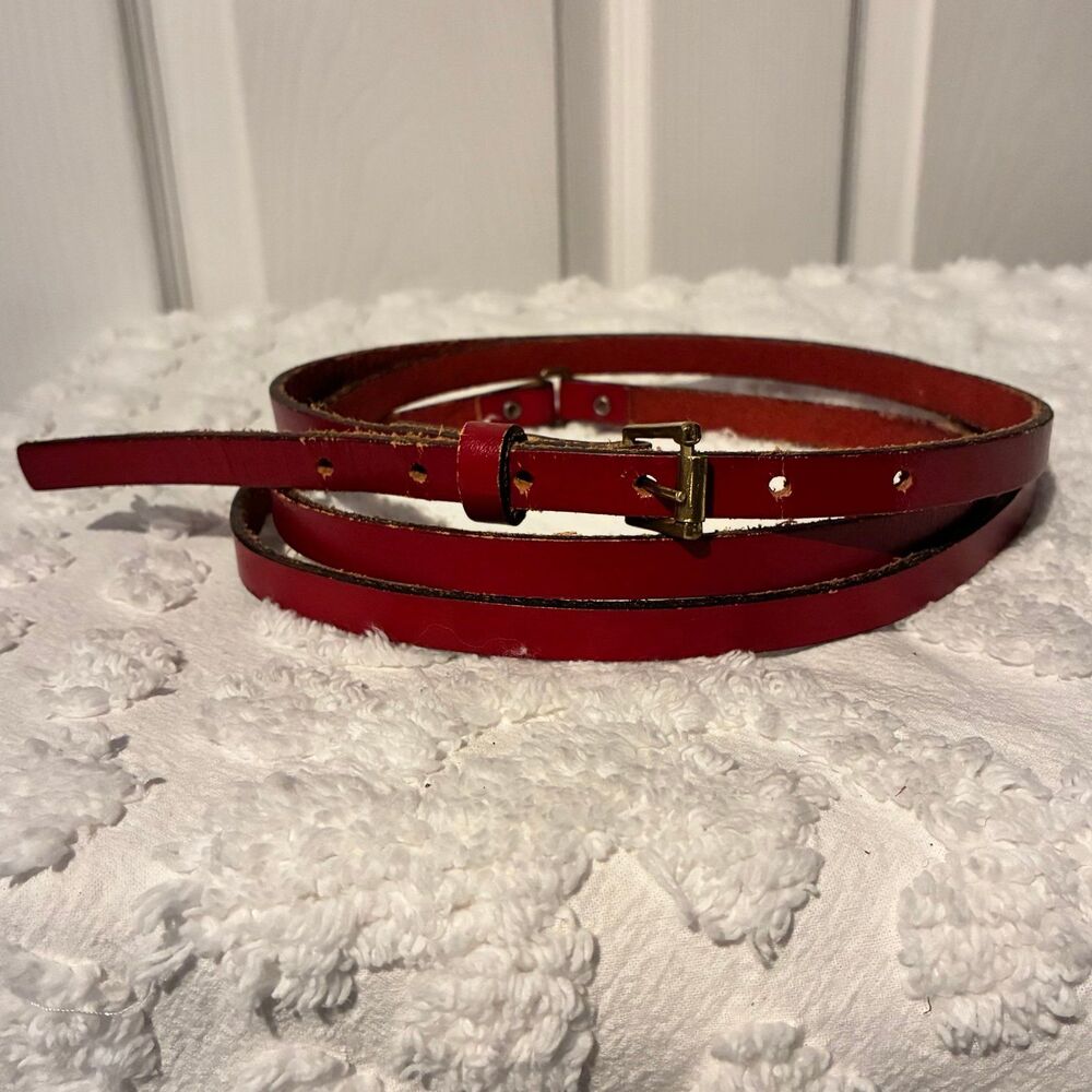 Vintage Double Wrap Red Leather Skinny Belt Size Small Medium